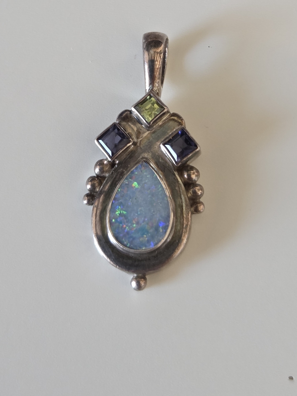 Vintage 925 Sterling Silver Nepal Opal & Gemstone Artisan Pendant